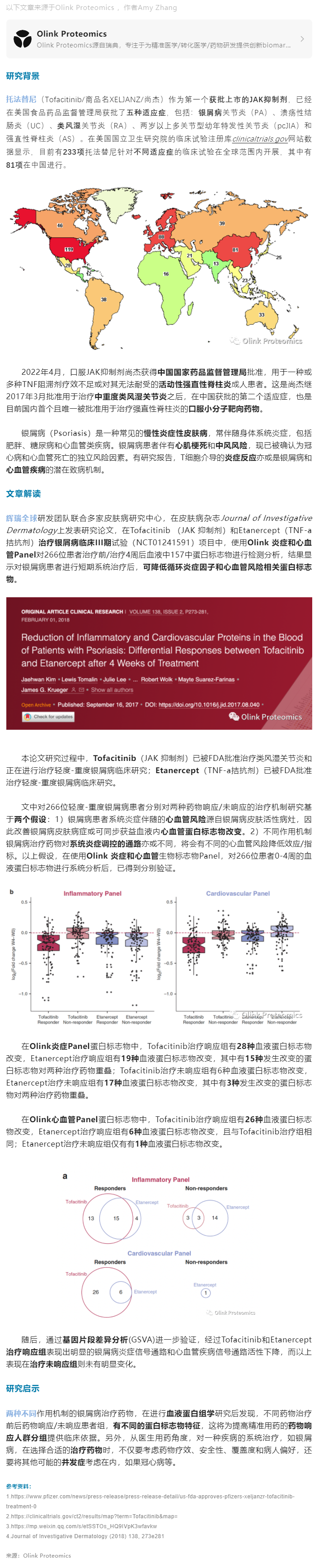 臨床 III 期案例 |Olink 蛋白組學(xué)助力輝瑞 JAK 抑制劑尚杰治療銀屑病及心血管風(fēng)險(xiǎn)評估