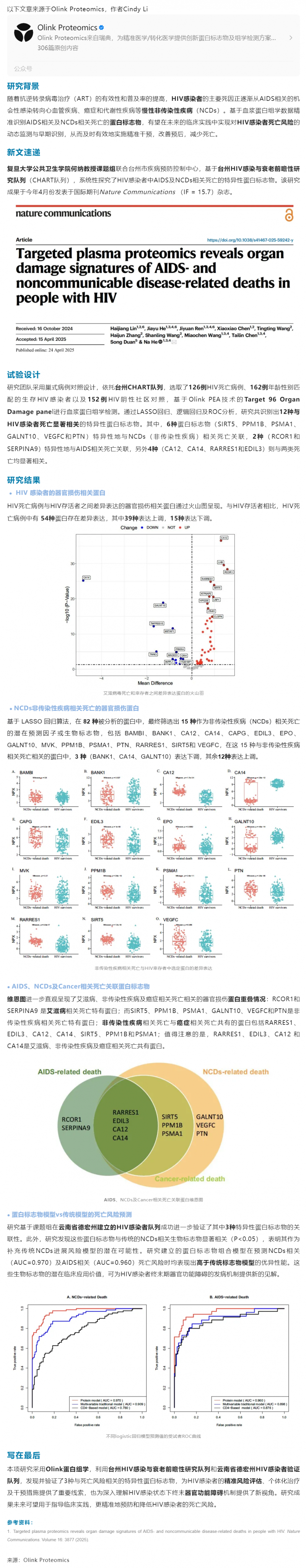 中國聲音 | 復旦公衛(wèi)團隊通過 Olink 蛋白組學隊列研究揭示 HIV 感染死亡風險標志物